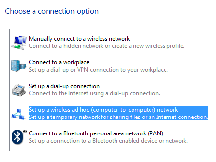 setup ad hoc connection