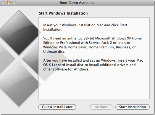 start installation